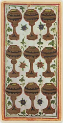 Die Neun der Kelche, Faksimile einer Tarotkarte aus dem 